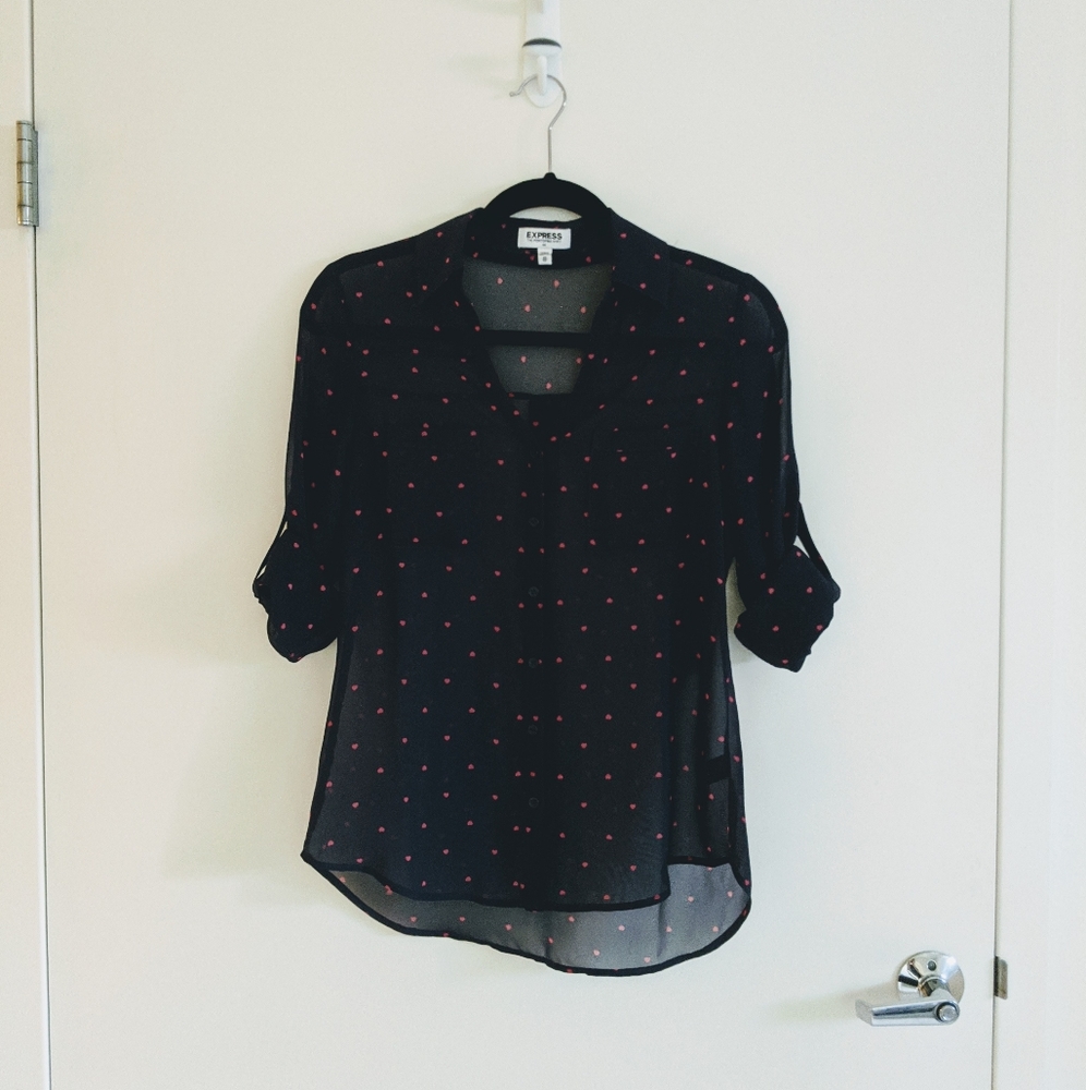 Express Portofino Navy Blue Printed Dress Shirt XS